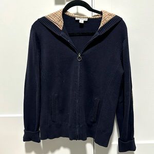 Pendleton zip up cardigan with patterned, elbows and hood